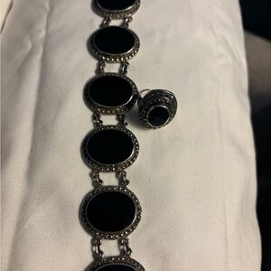 Elegant Black onyx marcasite and Silver Jewelry Set